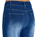 High Waisted Tummy Control Rolled Hem Straight Leg Washed Casual Jeans