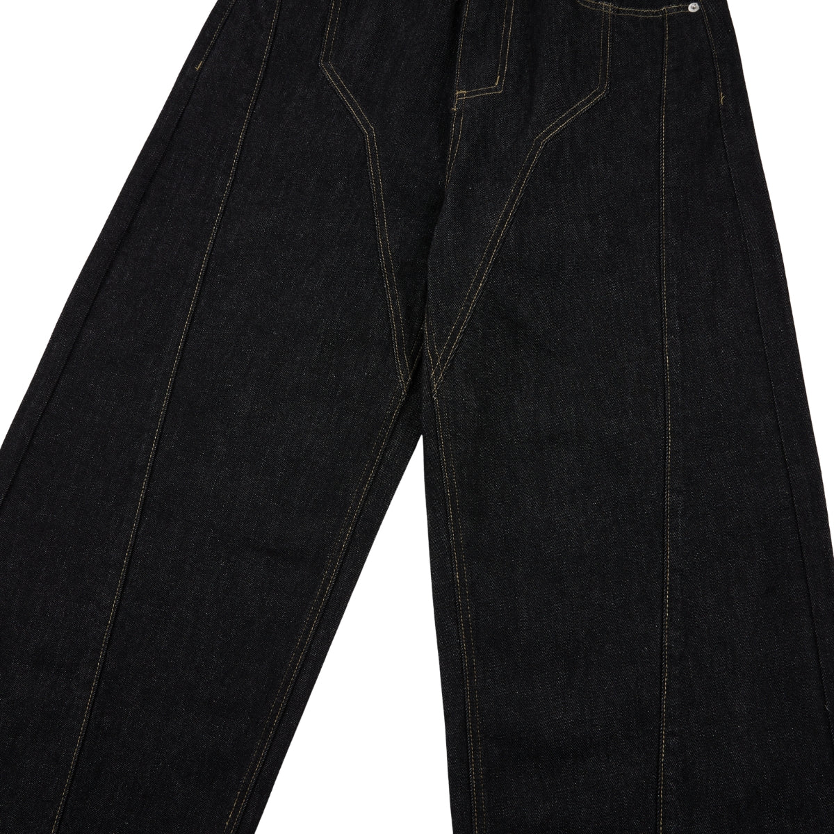 Raw Yellow-Stitch Wide-Leg Curved Baggy Denim Pants