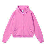 Boxy Cropped Stacked Sleeve Ripped Distressed Full Zip Hoodie