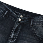 Double-Button Whiskered Wide-Leg Denim Shorts