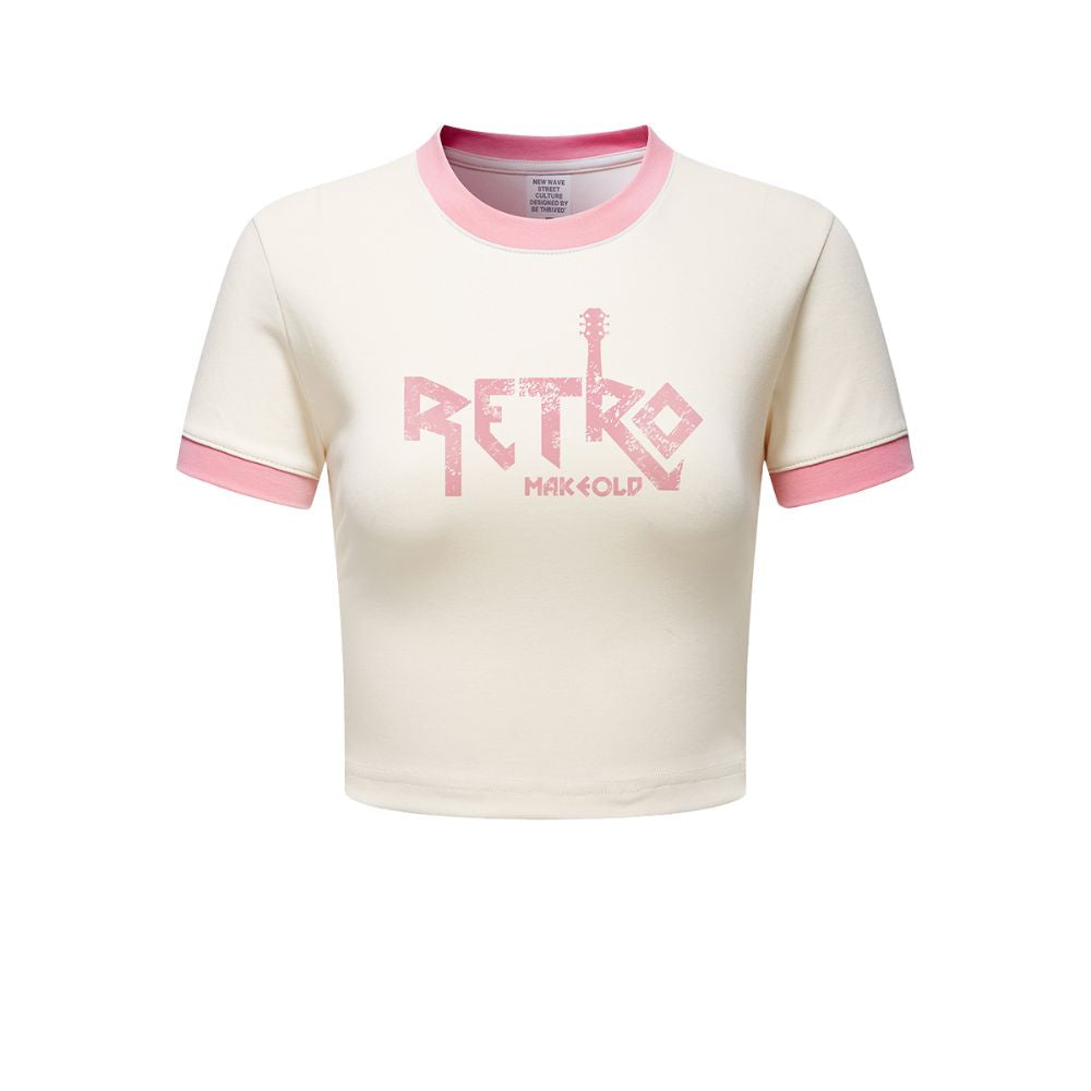 Contrast Colors Retro Graphic Crop Top-INNBLAC Fashion Apparel