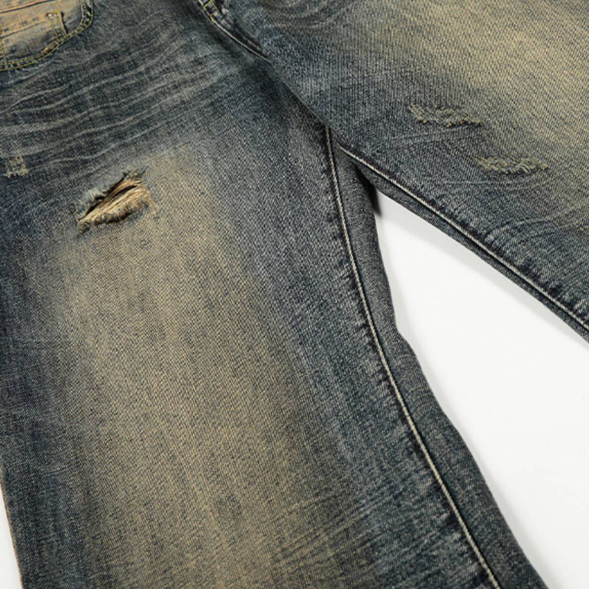 Vintage Heavy-Wash Ripped Deconstructed Baggy Wide-Leg Jeans