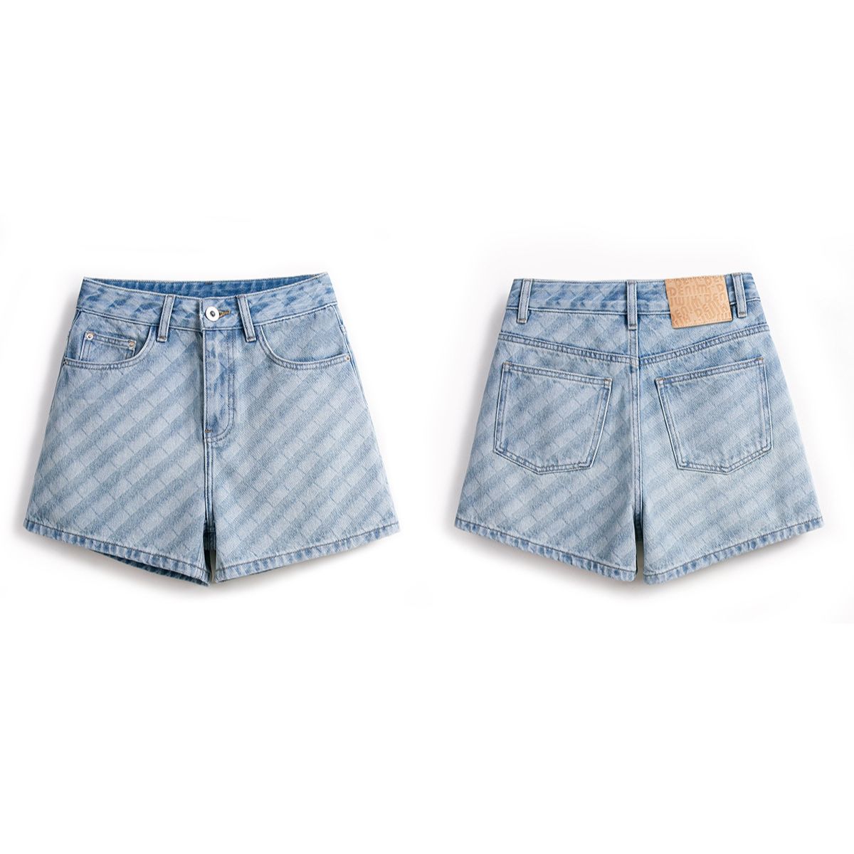 Faded Check Vintage Washed Denim Shorts