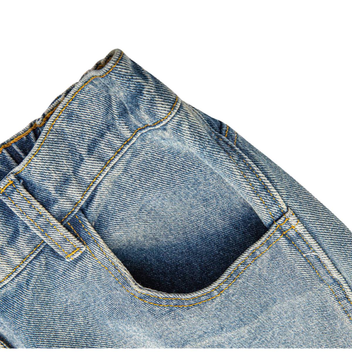 Faded Distressed Pleat Panel Oversized Loose Flared Jeans