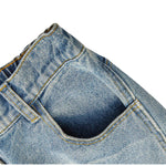 Faded Distressed Pleat Panel Oversized Loose Flared Jeans