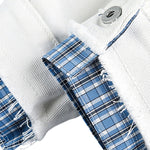 Unisex Retro Blue Petite Loose Plaid Collar Denim Jacket