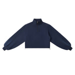 Preppy Style Half‑Zip Sport Sweatshirt With Adjustable Drawstring Hem