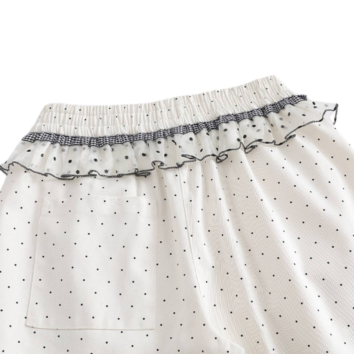 Y2K Polka Dot Graphic Ruffle Waist Baggy Wide-Leg Bermuda Denim Shorts