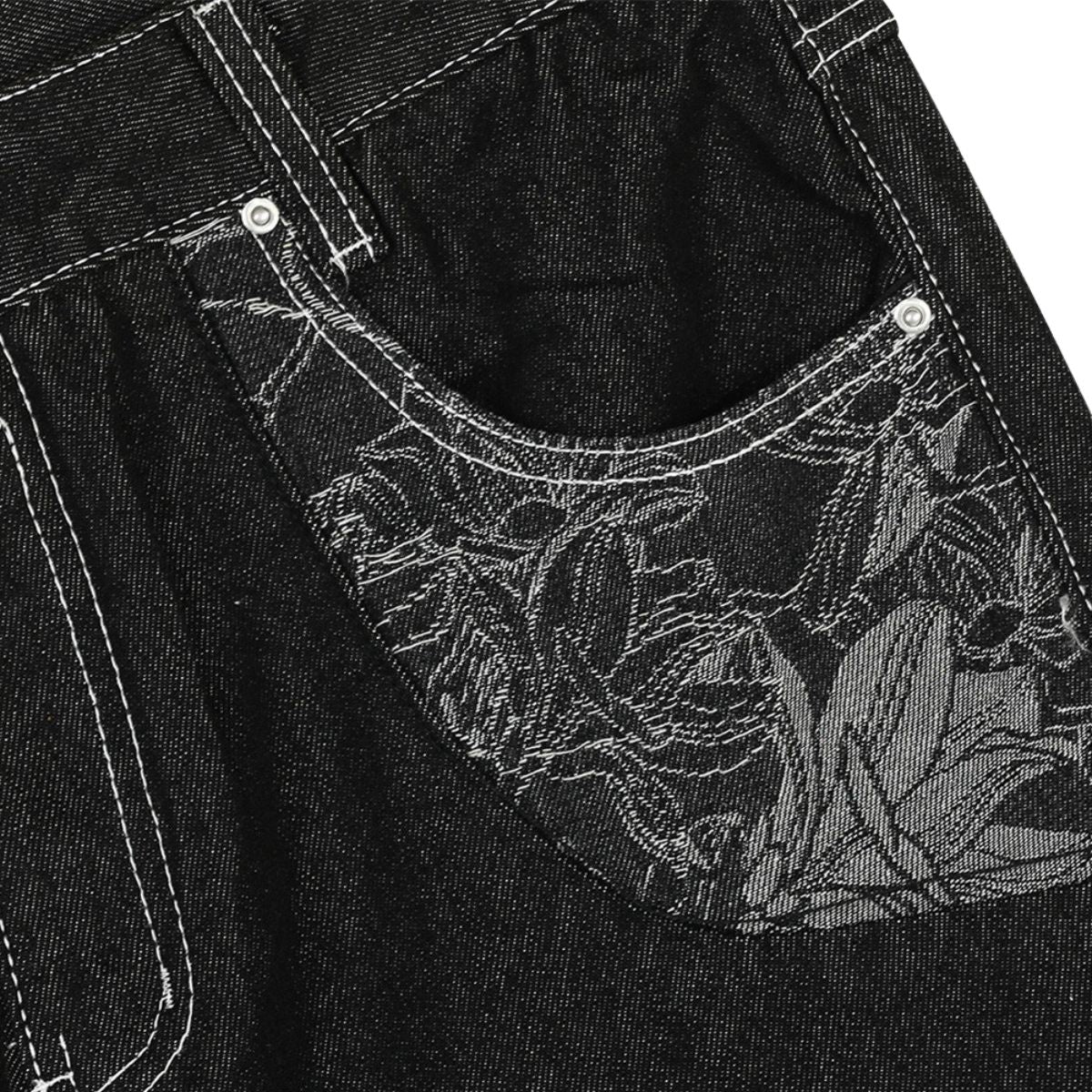 Men's Embroidered Denim Wide Leg Pants Street Vibe Unique Pockets