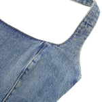 Falda vaquera con bordado de perlas y lavado vintage