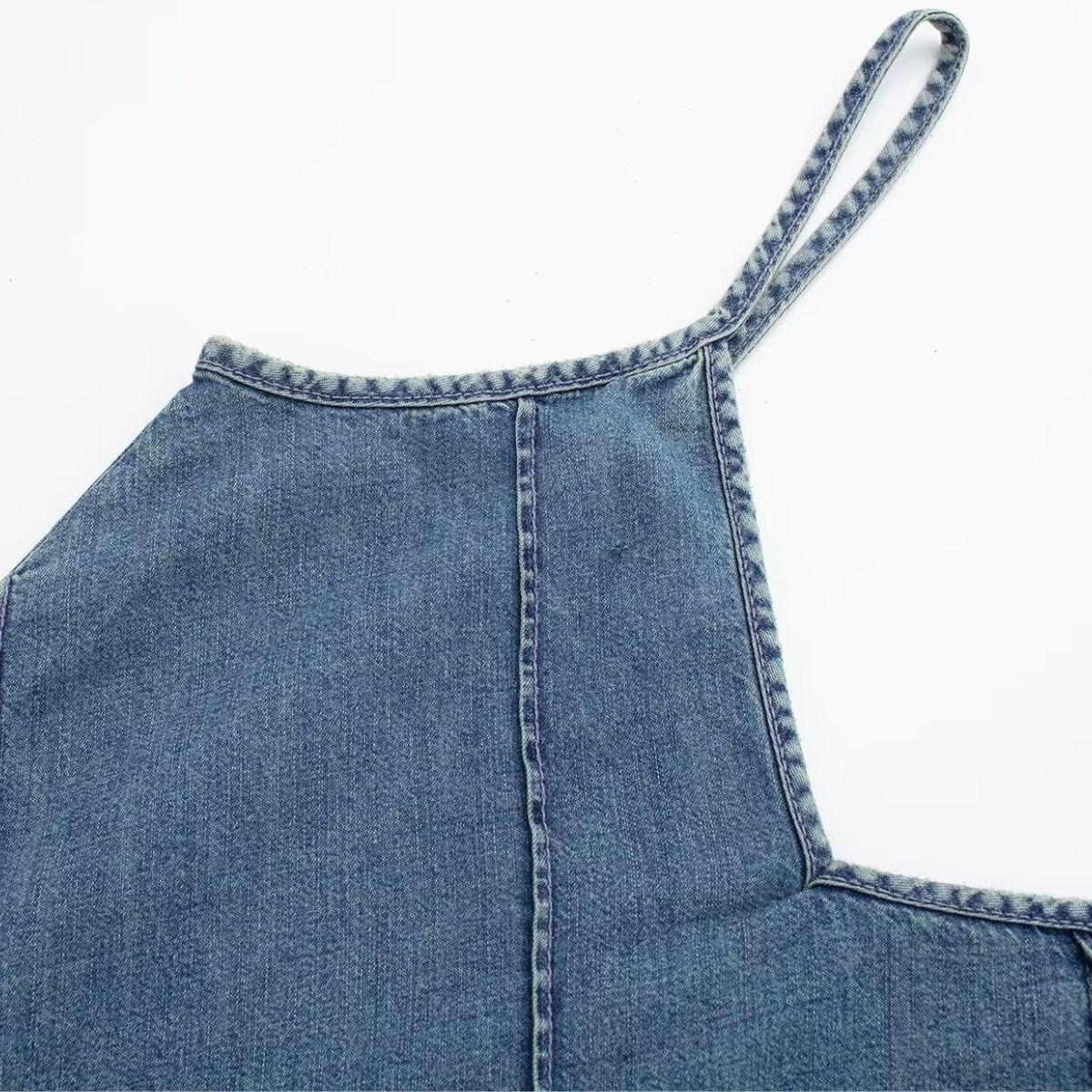 Diagonal Stitching Denim Spaghetti Strap Dress