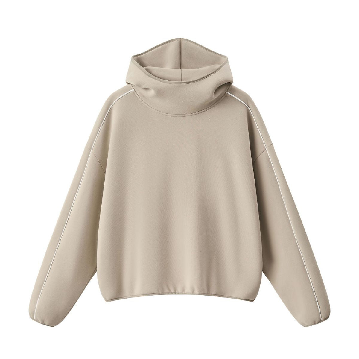 Boxy Contrast Webbing High Neck Face‑Cover Hoodie