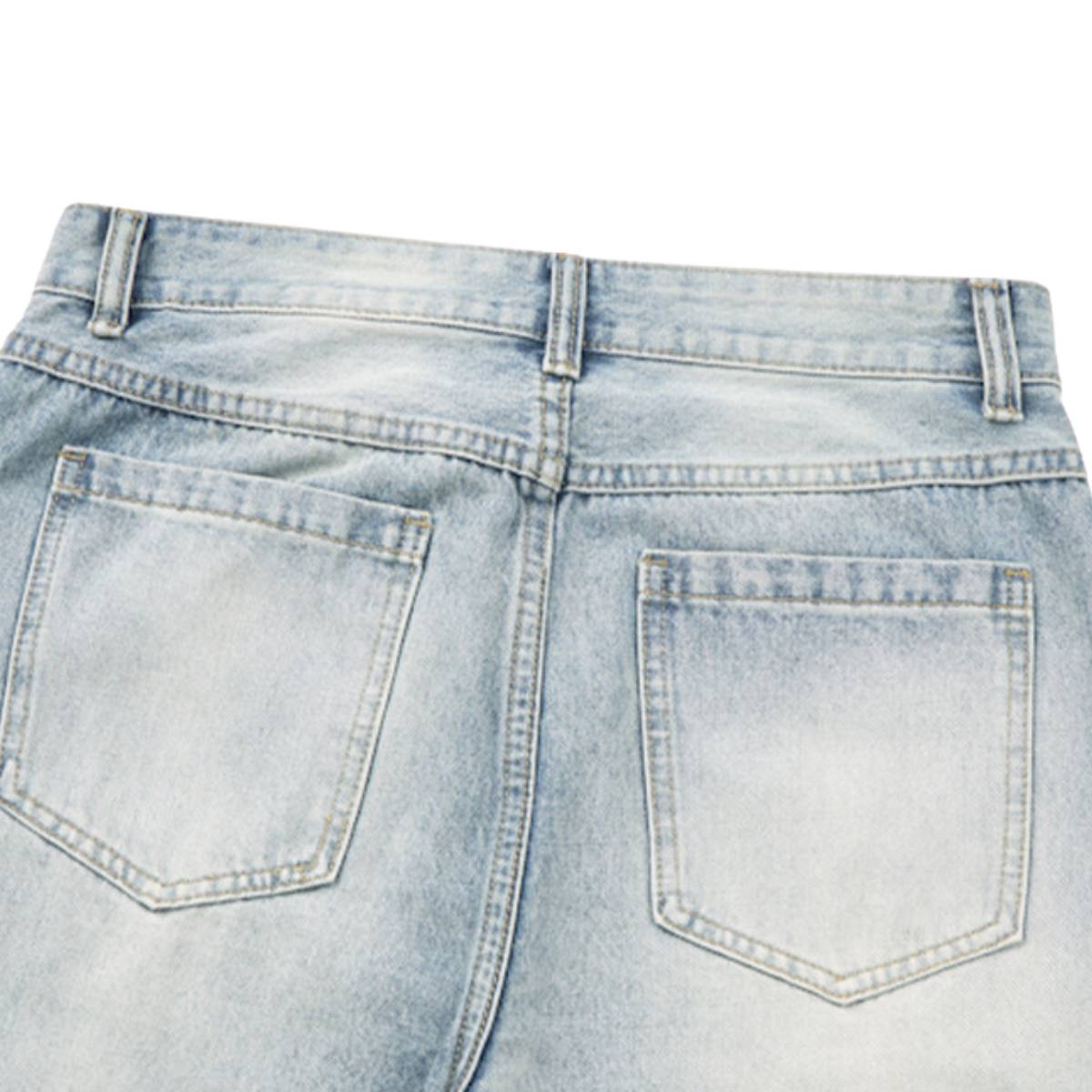 Vintage Washed Curved Loose Wide-Leg Jeans