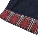 Vintage Raw Denim Red Plaid Panel Flare Jeans