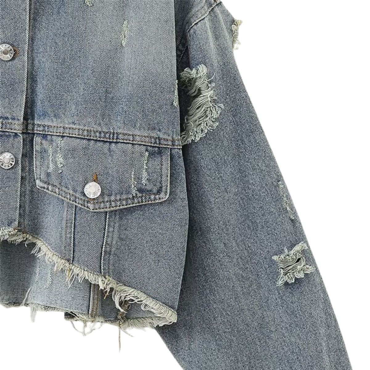 Asymmetrical Hem Cropped Ripped Denim Jacket