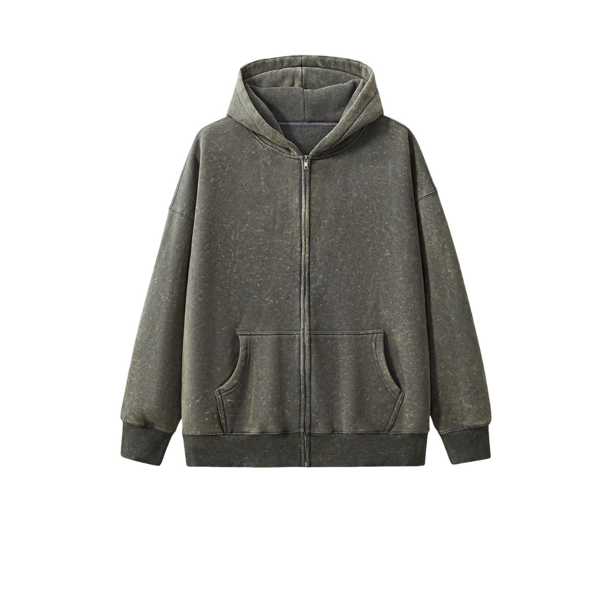 Stone Wash Zip-Front Fleece Hoodie