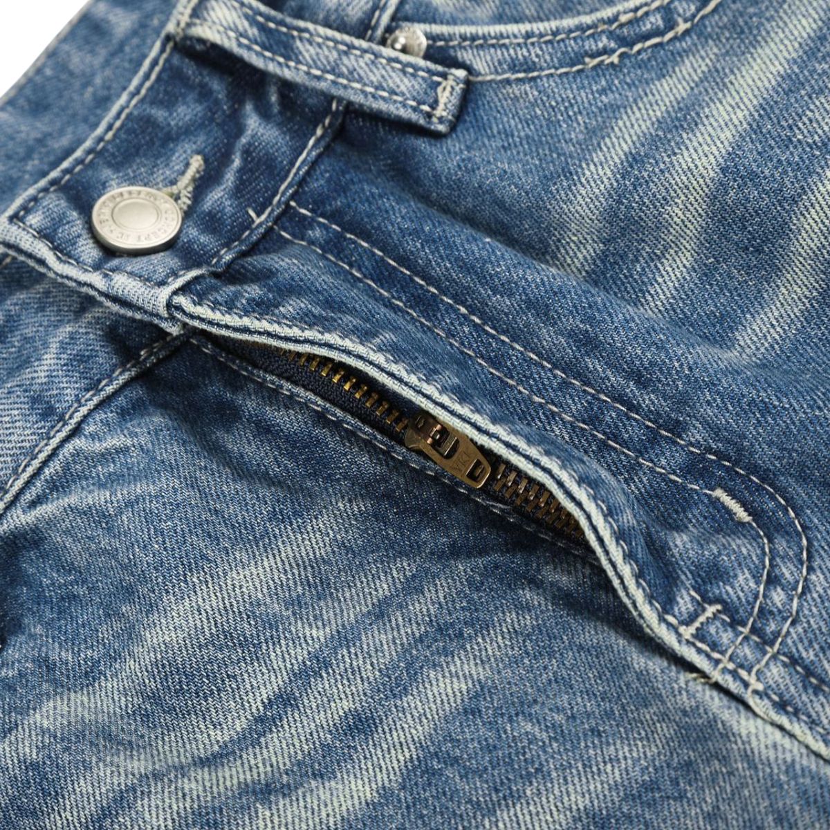 Vintage Washed Whiskered Wide Leg Jeans