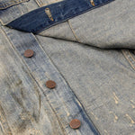 Distressed Washed Slub Denim Jacket with Dirty Dye