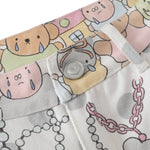 Washed Rabbit Print Polka Dot Bow Detail Relaxed Wide-Leg Bermuda Shorts