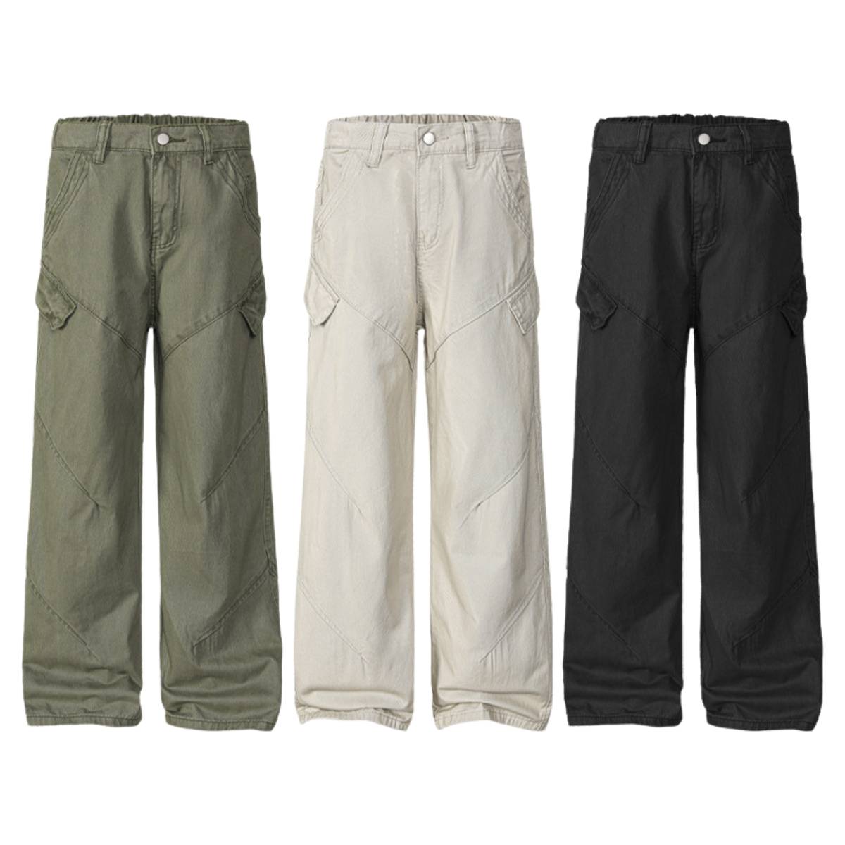 Washed Solid Wide Relaxed Workwear Pants
