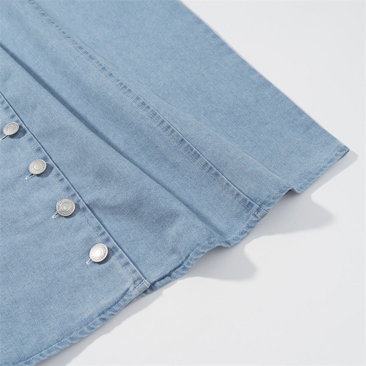 Light Blue Button-Front Denim Maxi Dress