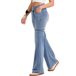 Mid-Rise Washed Knit Denim Flare Jeans