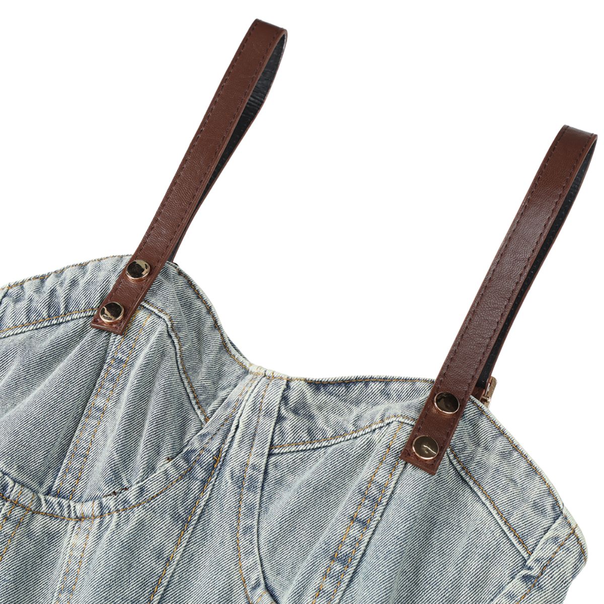 Falda vaquera con bordado de perlas y lavado vintage