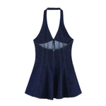 Halter Neck Denim Mini Flounce Dress