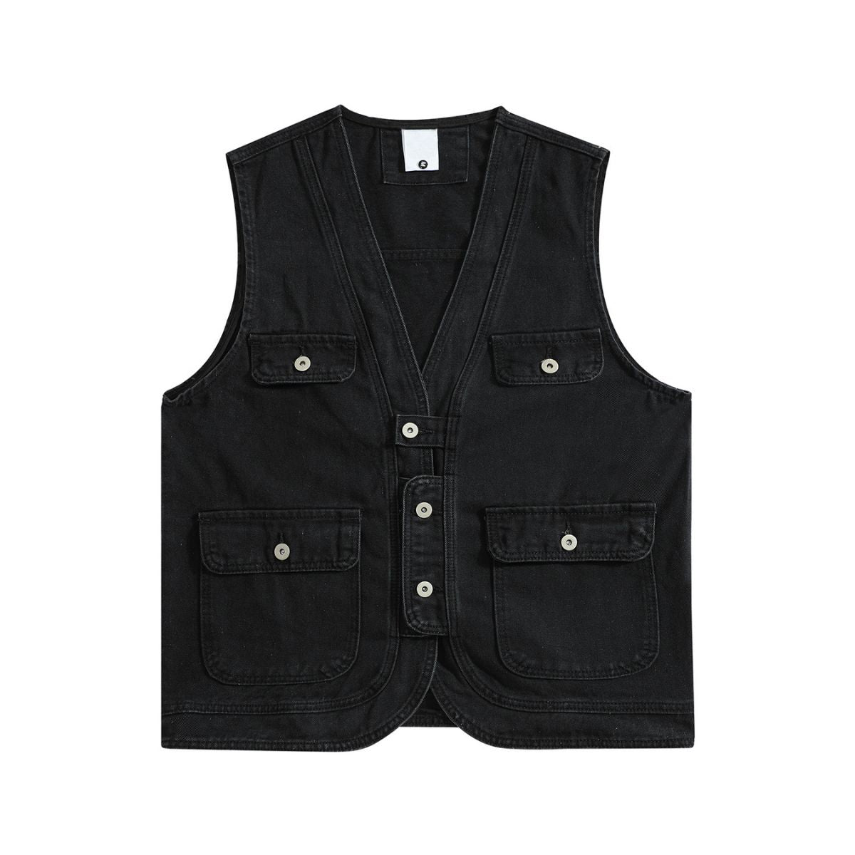 Relaxed V-Neck Denim Cargo Vest