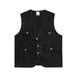 Relaxed V-Neck Denim Cargo Vest