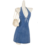 Vestido vaquero midi con cinturón y mangas cortas