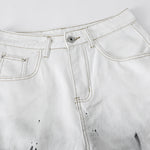 Ink-splatter Barrel Leg Denim Shorts