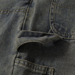 Utility Distressed Straight Leg Denim Jeans