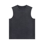 Camiseta sin mangas de algodón lavado negro de 8.25 oz