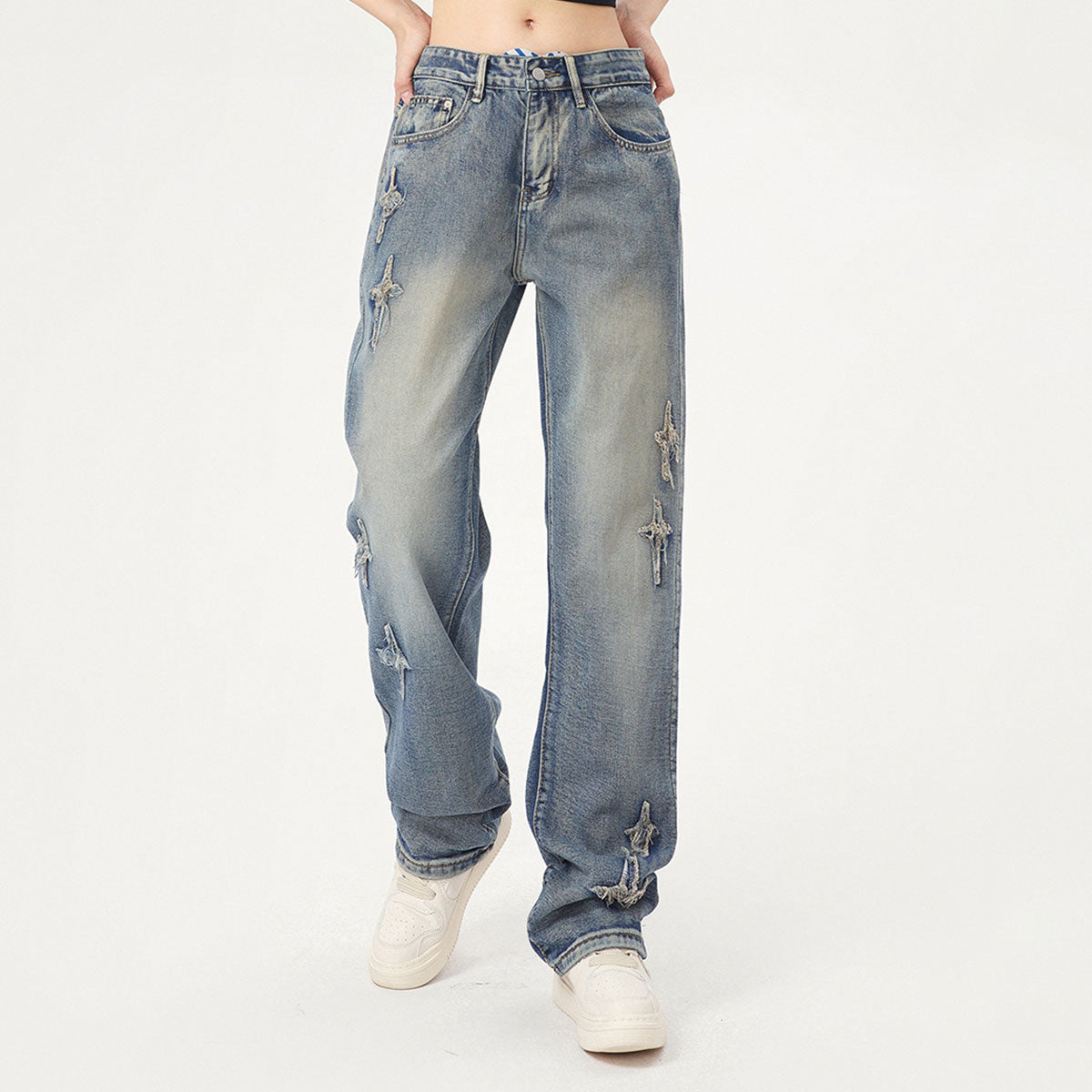 Distressed Patched Star Detail Jeans