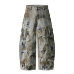 Vintage Tie-Dye Barrel-Leg Distressed Jeans