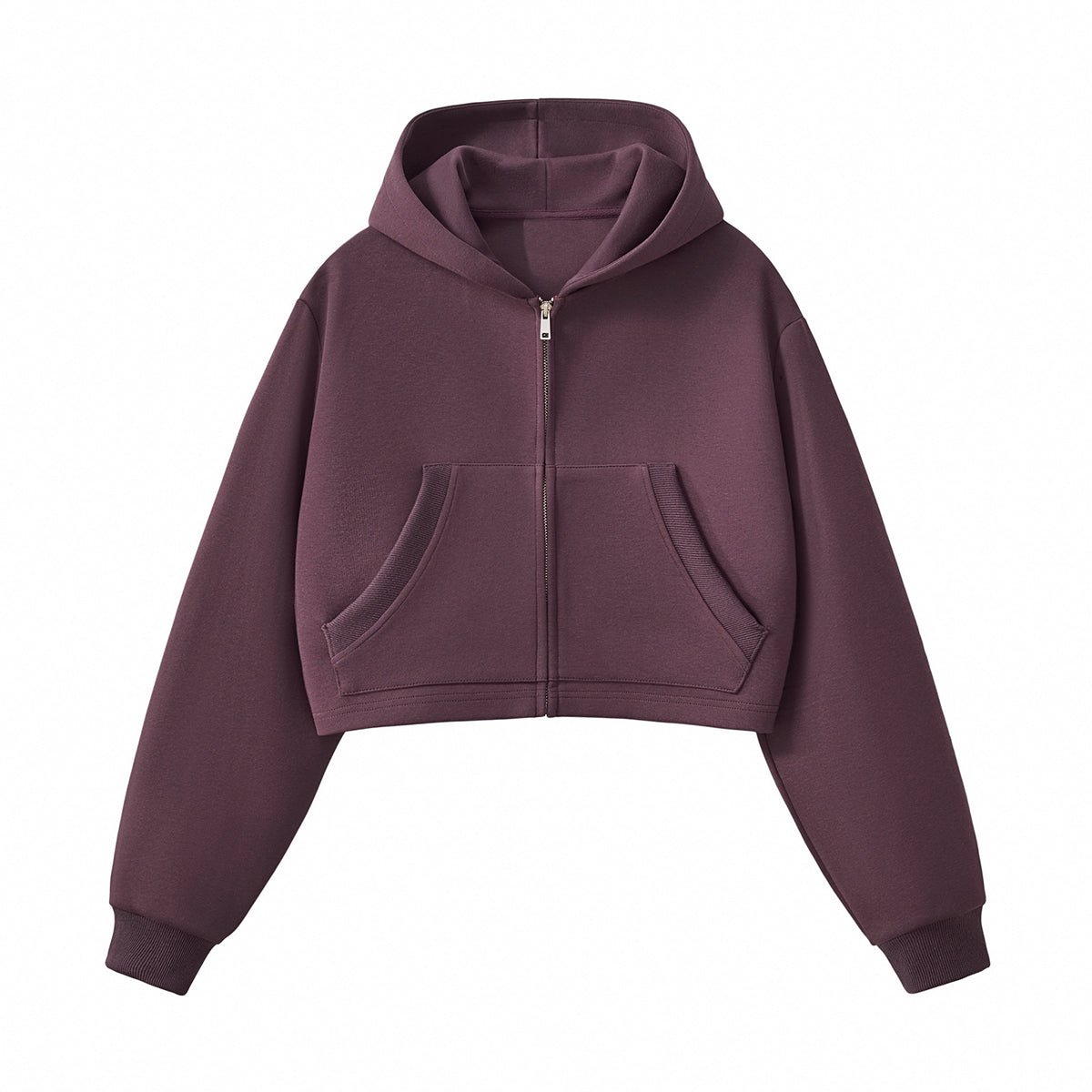 Women's Solid Zip-Front Cropped Hoodie