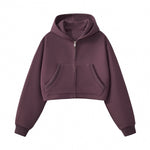 Women's Solid Zip-Front Cropped Hoodie