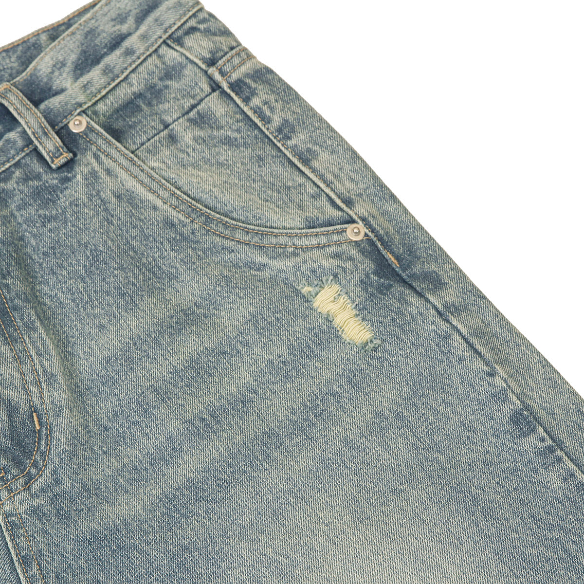 Classic Faded Blue Distressed Denim Pants