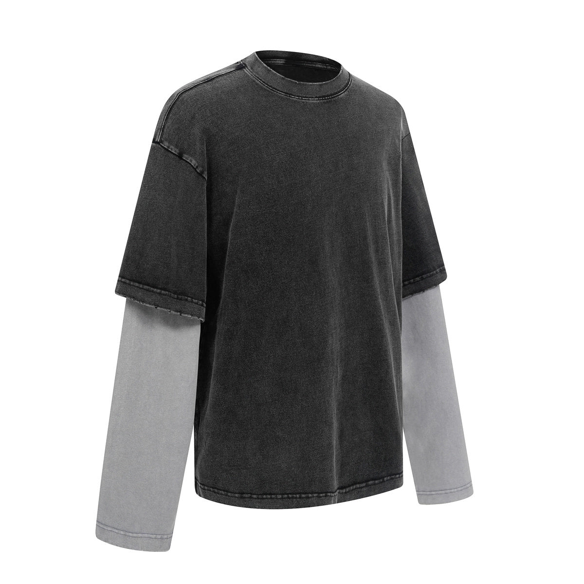 Layered Sleeve Two-Tone Oversized Streetwear T-Shirt