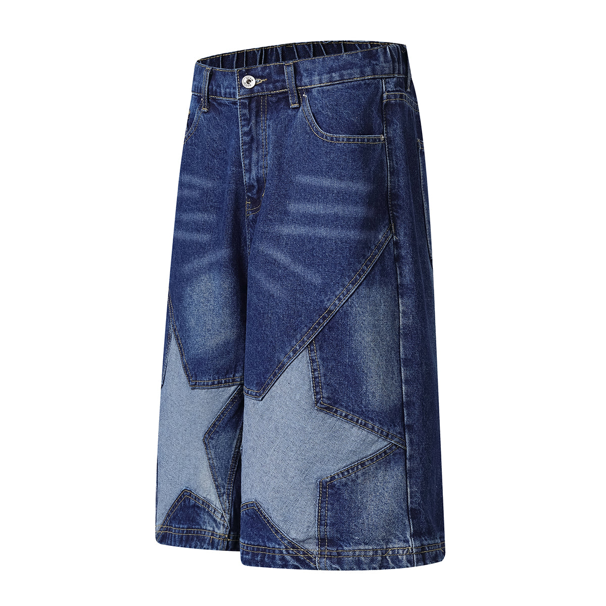 Star Patchwork Denim Bermuda Shorts