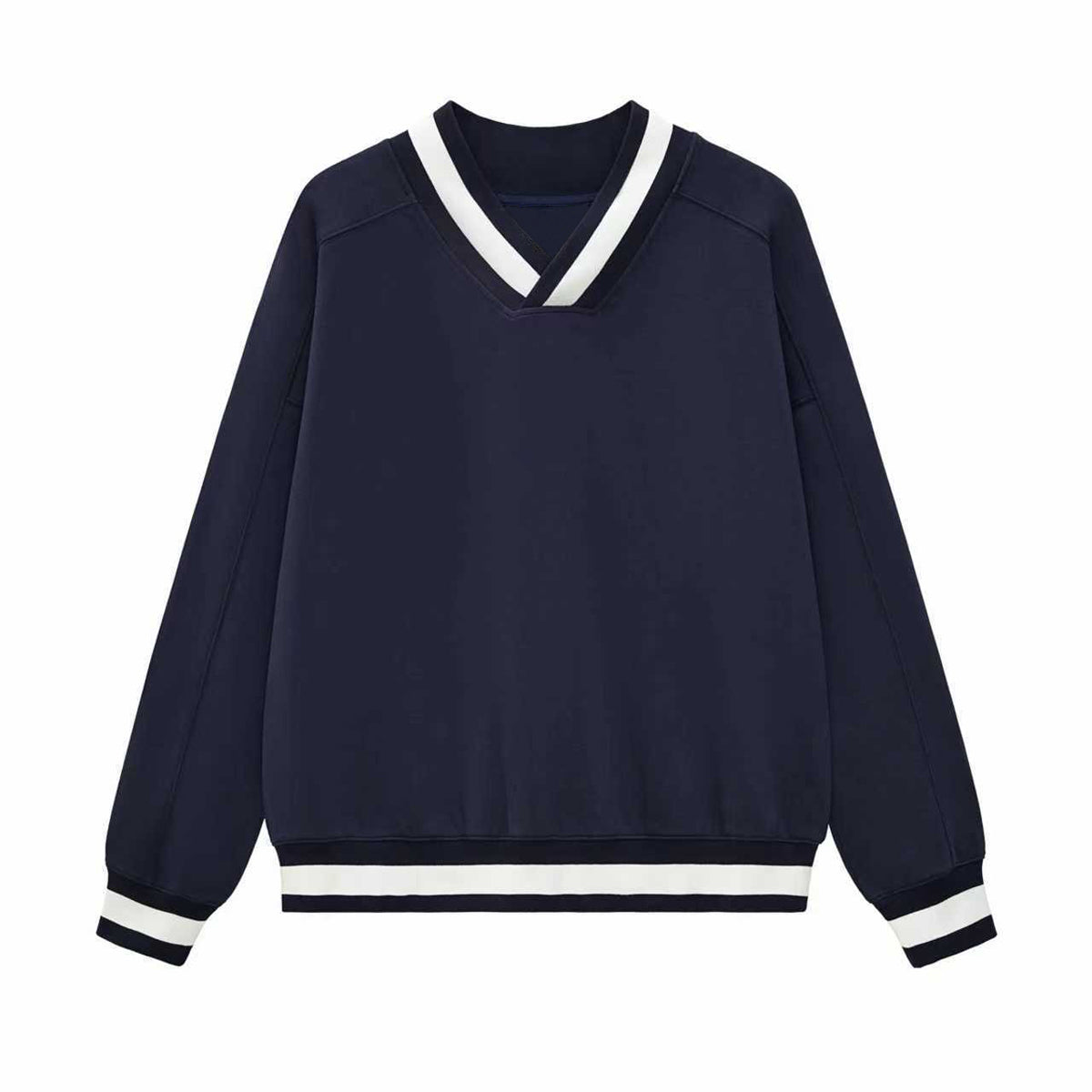 Contrast Trim V-Neck Pullover Sweatshirt