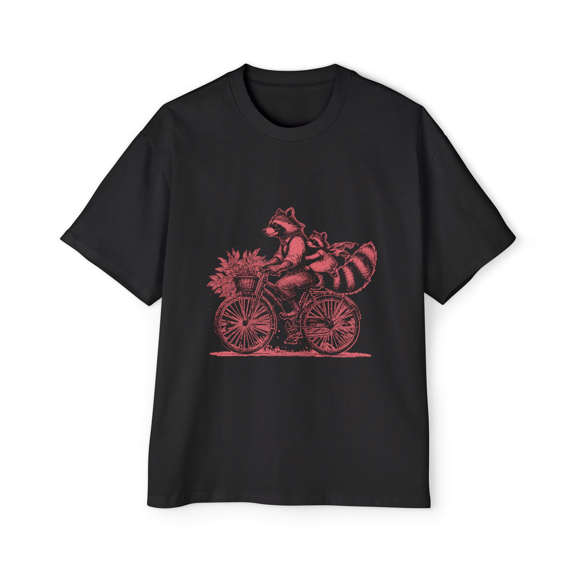Raccoon Riding Bicycle With Daughter Graphic Tee-INNBLAC Fashion Apparel