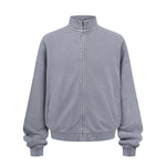 Vintage Zip-Up Ribbed Stand Collar Sweatshirt
