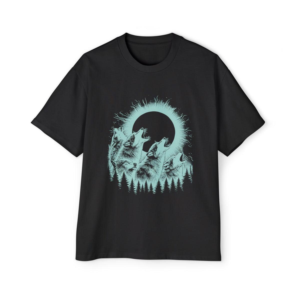 Wild Wolves Howling Total Solar Graphic Tee-INNBLAC Fashion Apparel