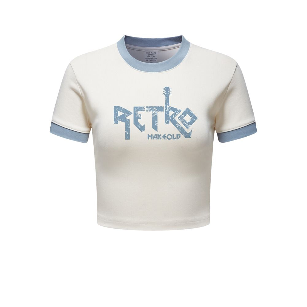 Contrast Colors Retro Graphic Crop Top-INNBLAC Fashion Apparel
