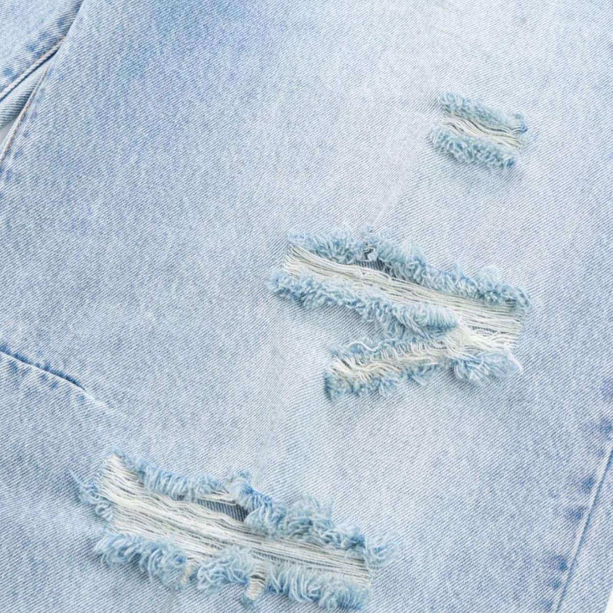 Vintage Washed Ripped Wide Leg Straight Denim Jeans