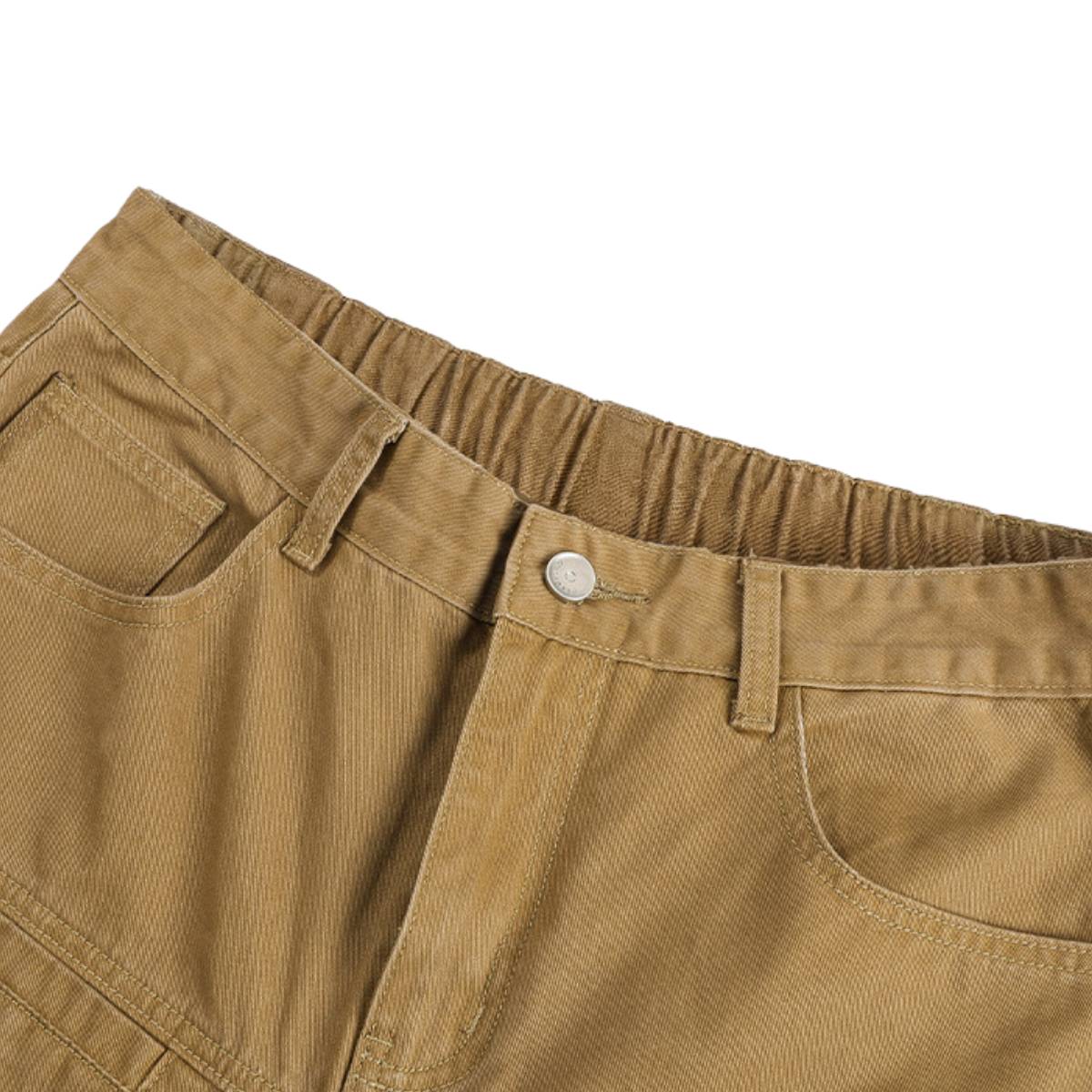 Deconstructed Washed Solid Pleated Panel Multi-Pocket Cargo Pants