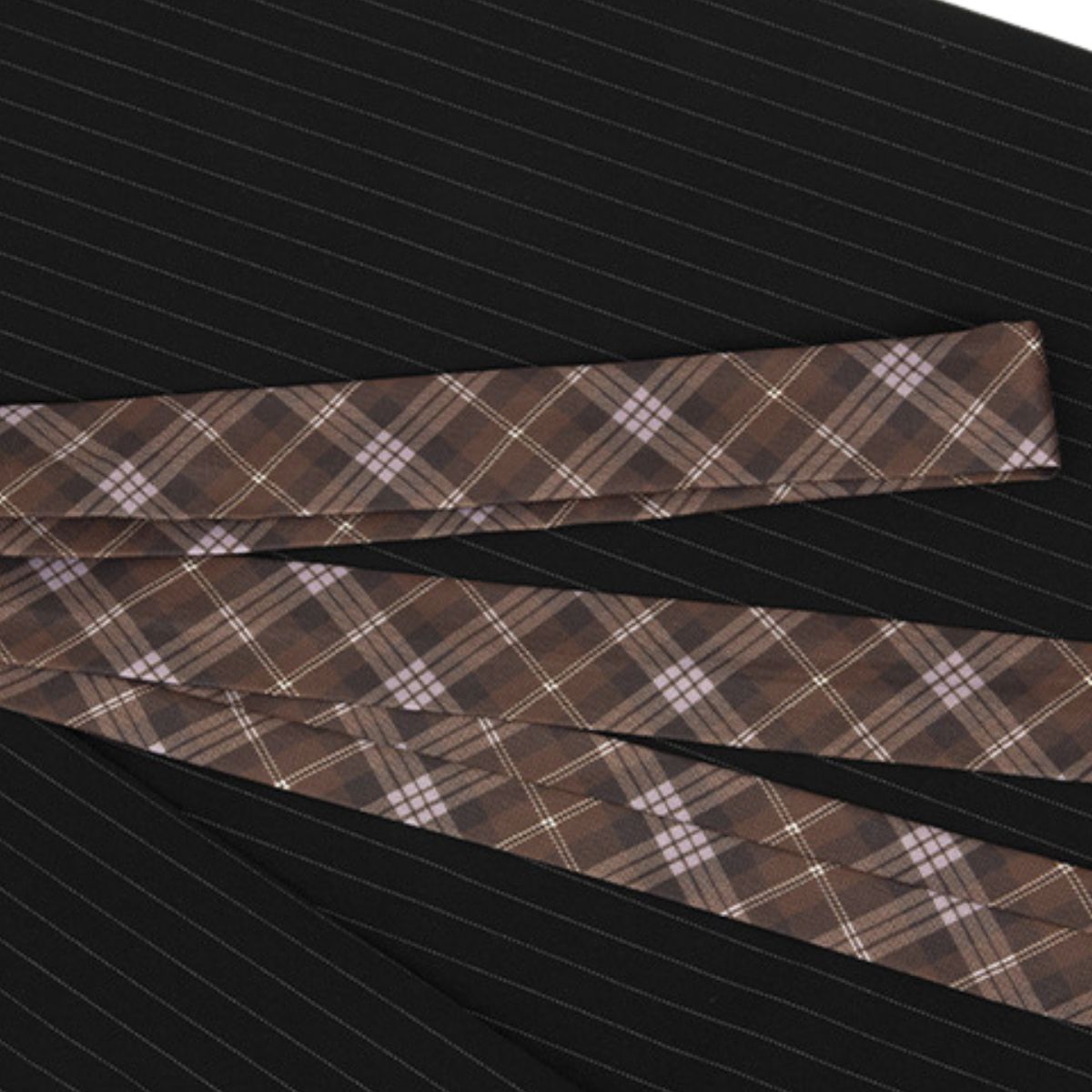Washed Stripe Plaid Belt Relaxed Pants