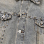 Unisex Retro Street style Distressed Washed Blue&yellow Mud-dyed Denim Jacket